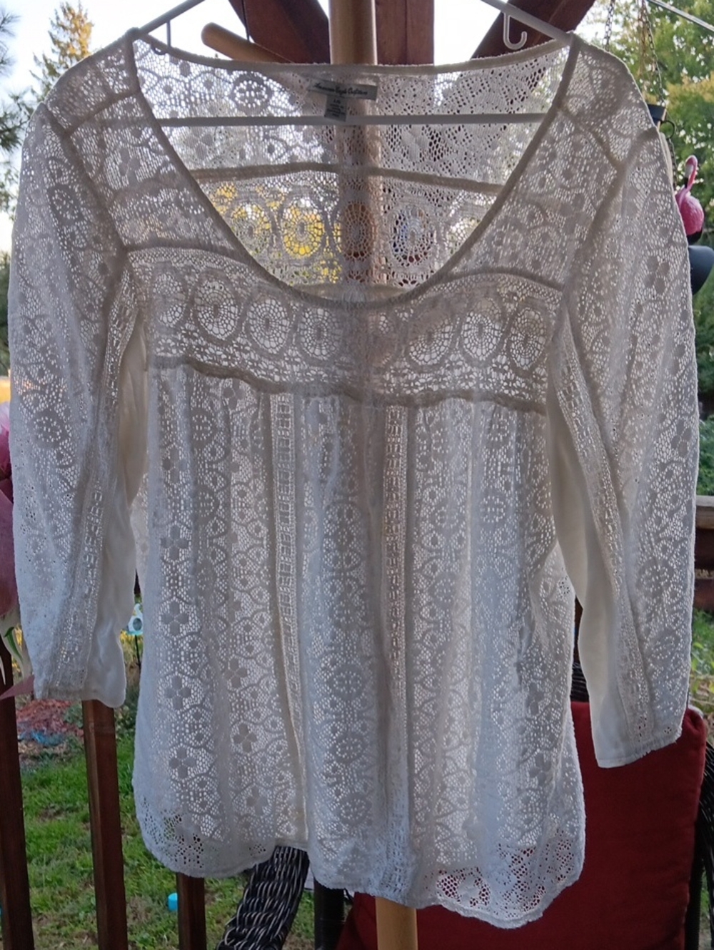 American Eagle Outfitters White Crochet Lace Peasant Blouse